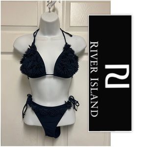River Island Navy Floral Ruffle Bikini Set